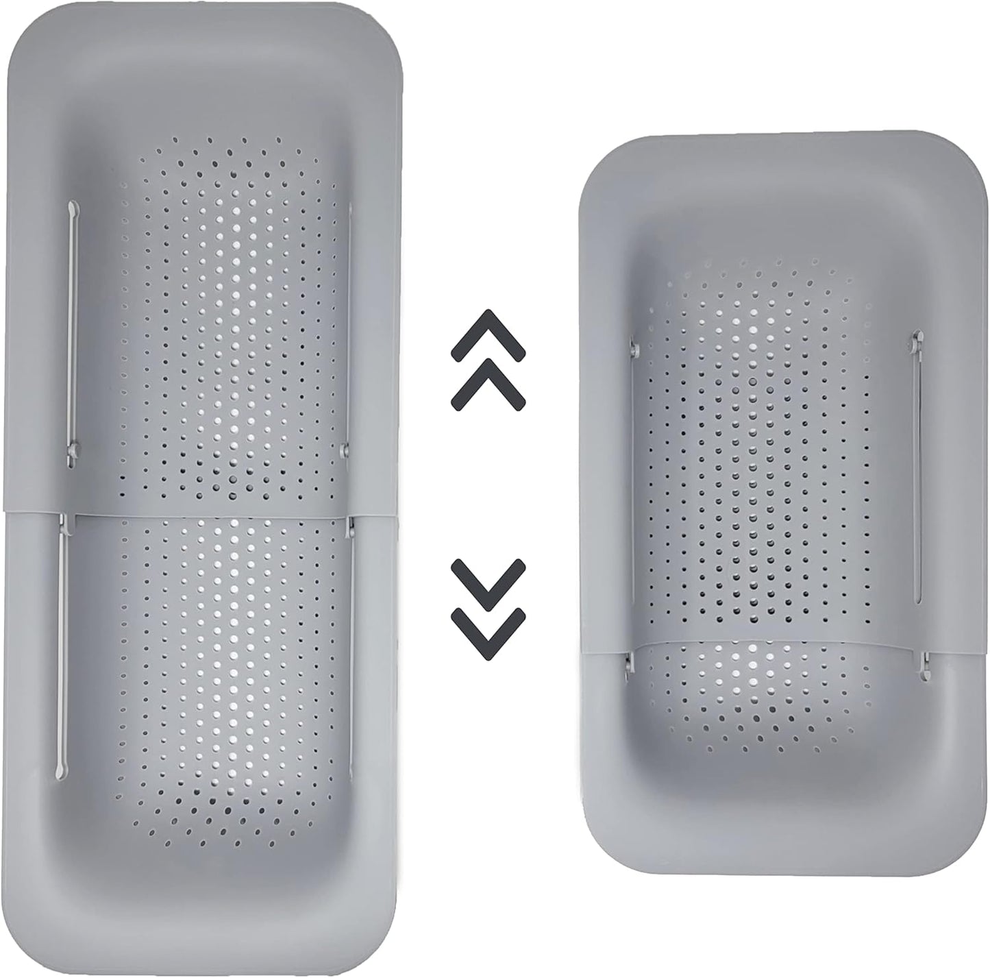 Makerstep Over the Sink Colander Strainer Basket - Expandable, Wash, Drain, and Dry. - New Home Kitchen Essentials, Multifunctional Kitchen Gadgets, Grey 14.25x8