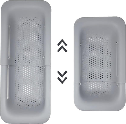 Makerstep Over the Sink Colander Strainer Basket - Expandable, Wash, Drain, and Dry. - New Home Kitchen Essentials, Multifunctional Kitchen Gadgets, Grey 14.25x8