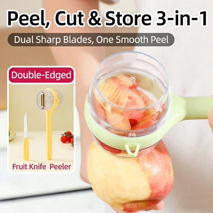 3-Piece Kitchen Set – Stainless Steel Onion Holder Slicer with 10 Forks, Peeler with Storage Box, 3-in-1 Cup Lid & Gap Brush – for Slicing Potato, Avocado, Eggs, Lemon, Meat