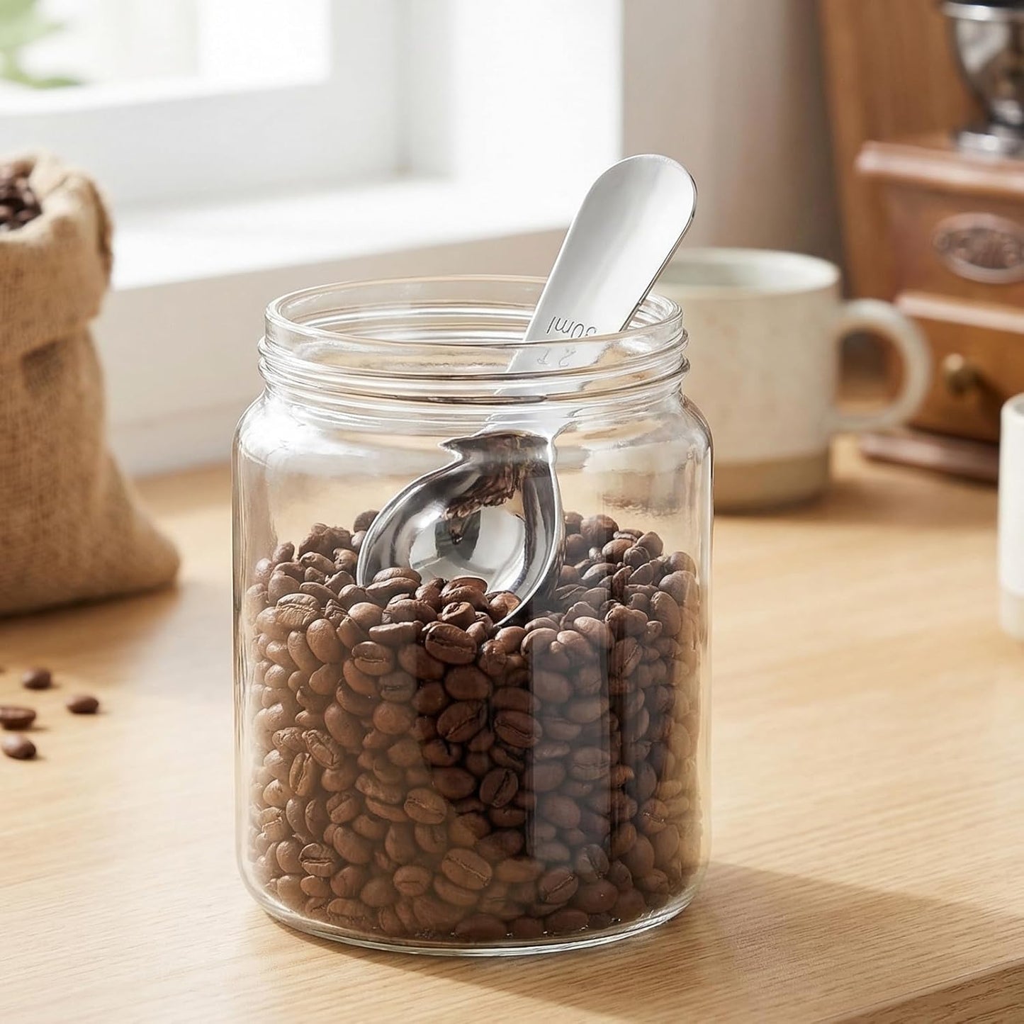 2Pcs Coffee Scoop for Ground Coffee, 18/8 Stainless Steel Coffee Tablespoon Measuring Spoon with Short Handle, Coffee Bean Scoop (Silver, 30ML)