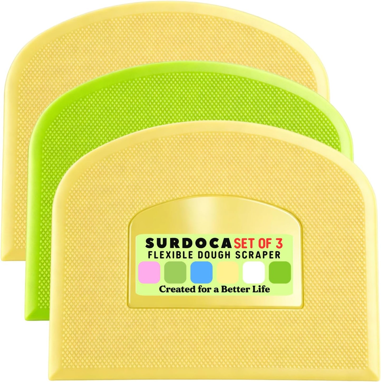 SURDOCA Dough Scraper Bench Scraper - 3P 4.7x3.7" Plastic Flexible Bowl Scraper, Sharp Edge & Angles Cake Scraper. Non-Slip Bakeware Decorating Tools Sculpting & Modeling Tools - Green+White+Green - Colors A