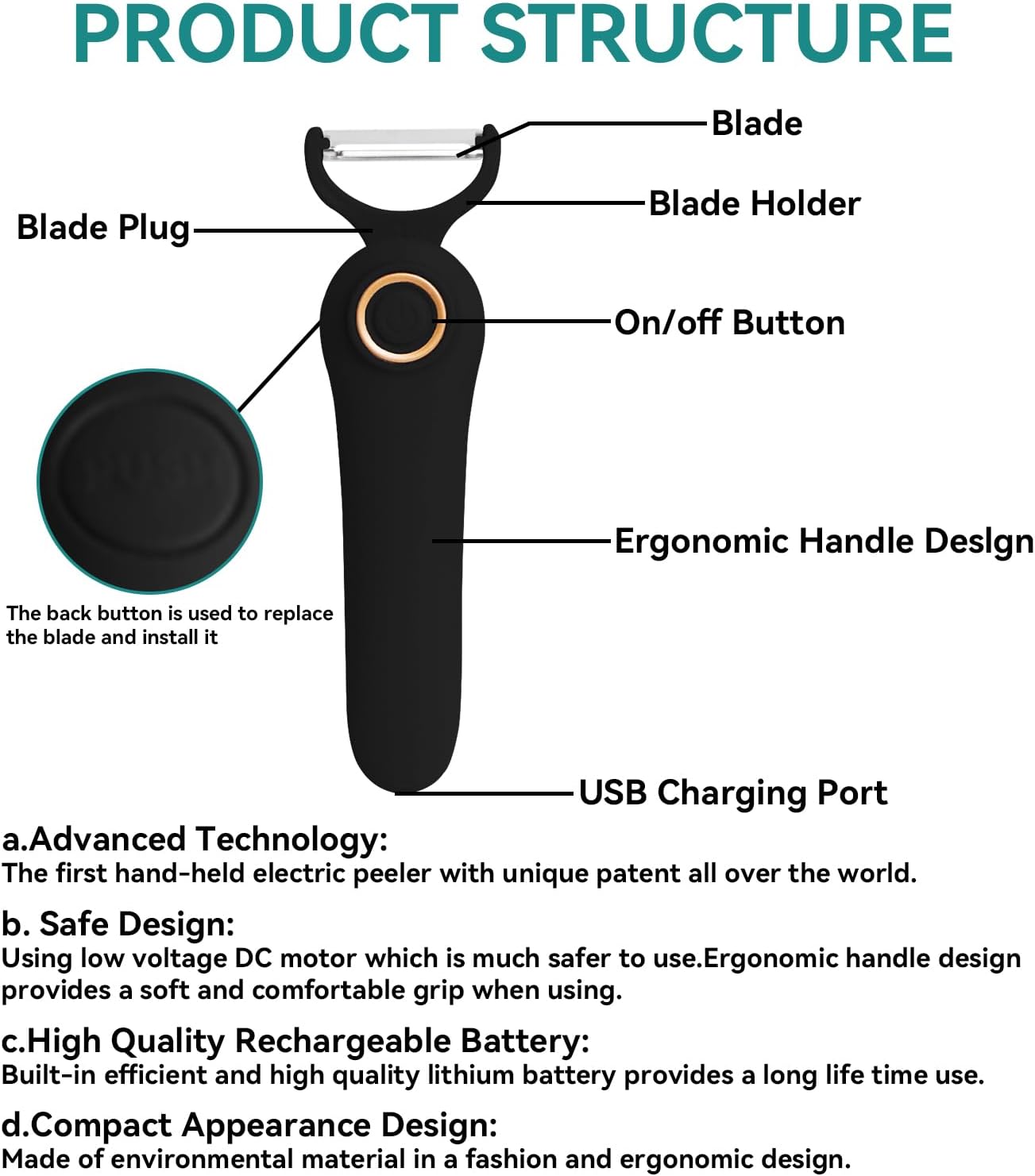 2-in-1 Electric Peeler | Auto Blade for Fruits/Vegetables | 2 Interchangeable Blades | 2*AAA | Kitchen, Travel, Camping