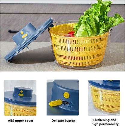 Electric Salad Spinner, 4L Lettuce Spinner Large Capacity USB Chargeble Fruit Vegetable Washer Dryer for Home Kitchen (Gray)