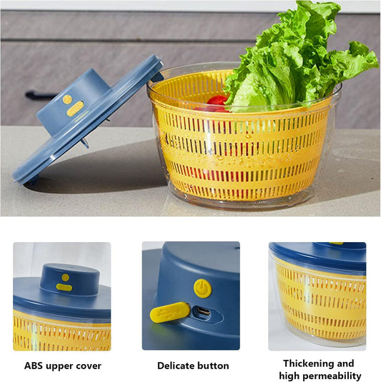 Electric Salad Spinner, 4L Lettuce Spinner Large Capacity USB Chargeble Fruit Vegetable Washer Dryer for Home Kitchen (Gray)