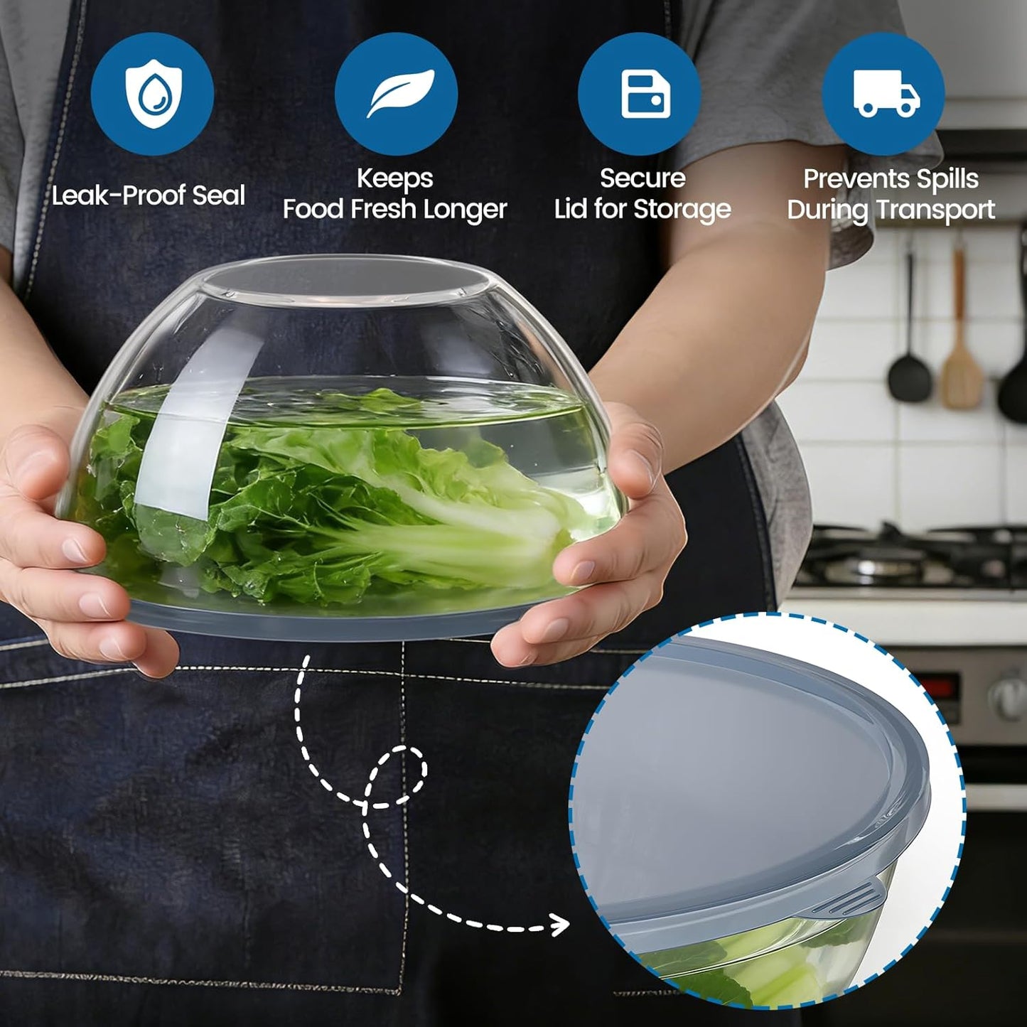 Large Glass Bowl for Sourdough Bread Making, 4.7 Quart Glass Mixing Bowl with Lid, Clear Glass Salad Cooking Bowl Kitchen Bread Salad Storage