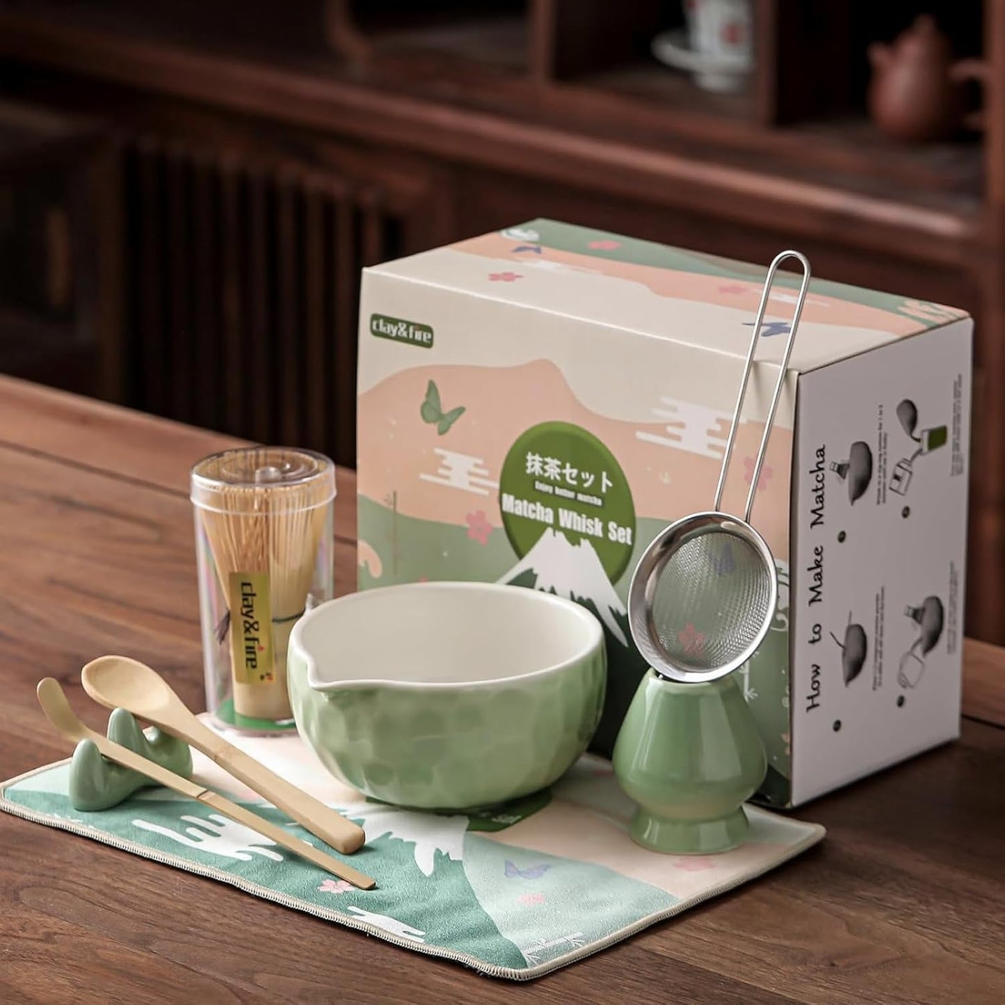 Clay&Fire Matcha Whisk Set, 9 pcs Ceramic Matcha Set, Gifts for Women,Matcha Bowl with Spout and Whisk, Matcha Kit for Matcha Lovers, Gift Mother's Day, Birthday, Anniversary