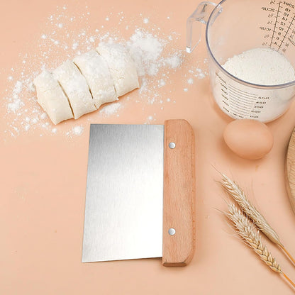 Cream Scraper, 5 Inch x 4.5 Inch Stainless Steel with Wooden Handle Scraper for Dough, Cake, Bread, Cream Scraping and Cutting (1, White)