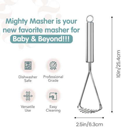 The 730 Project Mighty Masher, Baby Food Masher for Starting Solids Essentials, Baby-Led Weaning Mini Avocado and Potato Masher, Stainless Steel Potato Smasher Tool