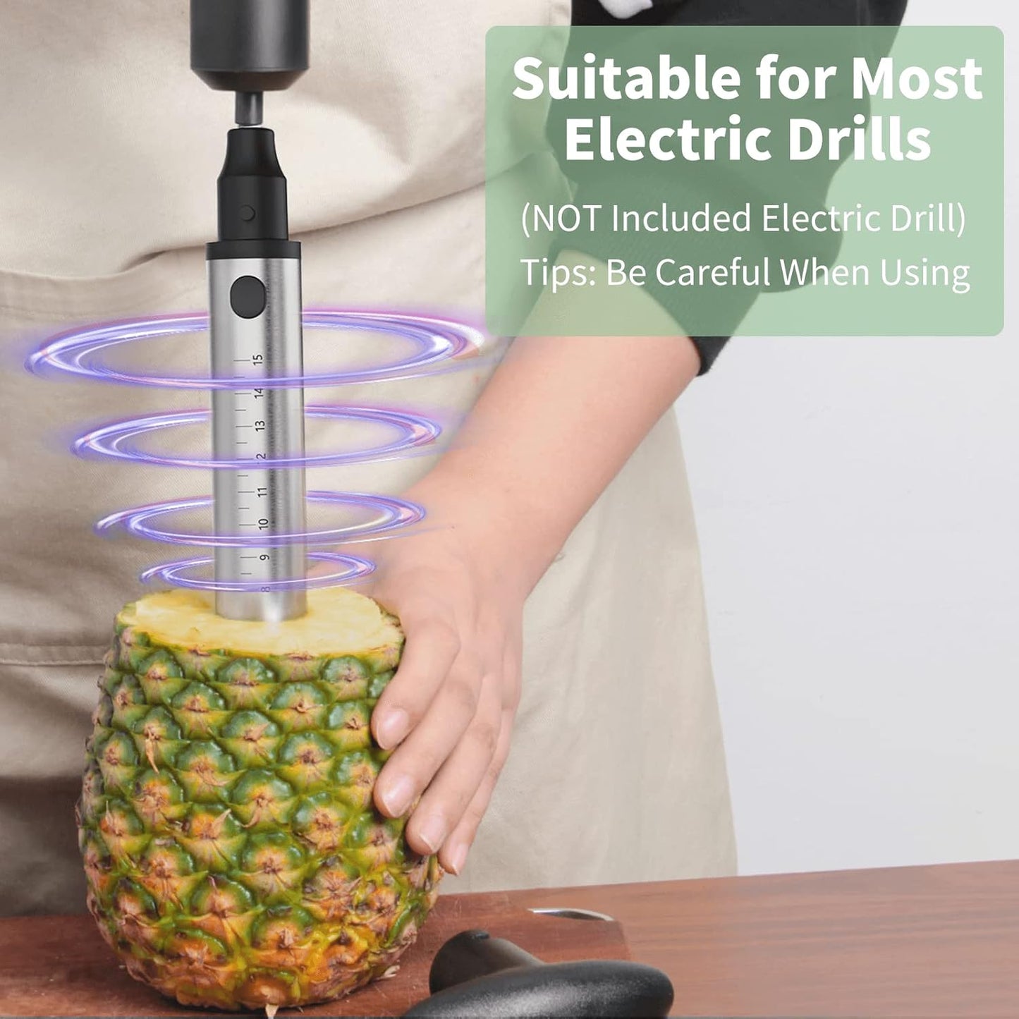 Newness Pineapple Corer with Knife, [Upgraded, Electric & Manual] Stainless Steel Fruit Pineapple Cutter with Electric Drill Accessory, Pineapple Slicer Remover Kitchen Tool with Measure Mark, Yellow