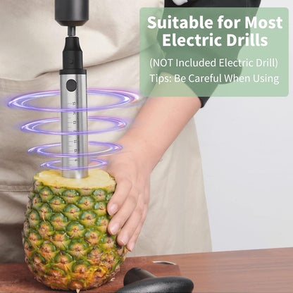 Newness Pineapple Corer with Knife, [Upgraded, Electric & Manual] Stainless Steel Fruit Pineapple Cutter with Electric Drill Accessory, Pineapple Slicer Remover Kitchen Tool with Measure Mark, Yellow