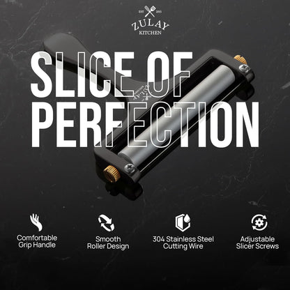 Zulay Kitchen Stainless Steel Wire Cheese Slicer - Adjustable Hand Held Cheese Cutter with 2 Extra Wires - Premium Cheese Shaver For Mozzarella, Cheddar, Gruyere - Cheese Cutter with Wire (Gunmetal)
