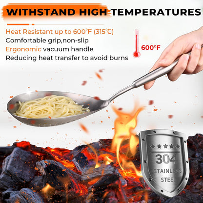 MARTE Skimmer Slotted Spoon Set of 4 - Kitchen Pasta Strainer Spoon - Spider Strainer Skimmer Ladle Spoon with Holder for Cooking and Frying Food, Spaghetti, Vegetable, Dumpling - 14.8In,16.5In,17In