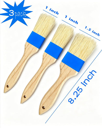 Natural Boar Bristle Pastry Brush,Heat Resistant Basting Brush for Cooking, BBQ, Baking, Food Grade Wooden Handle Oil Brush for Egg Wash, Butter,Marinade, Sauce, Dishwasher Safe(1",1.5",3PC)