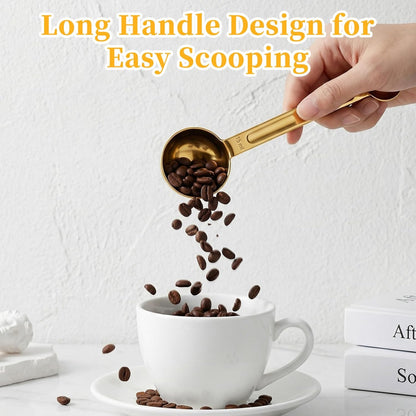 Double Sided Teaspoon Measuring Spoons, Stainless Steel 1 Tsp (5ml) & 1 Tbsp (15ml) Long-Handle Tablespoon Scoop, Space-Saving Gold Coffee Measuring Spoon for Coffee Milk Cooking Baking (8.64 Inch)