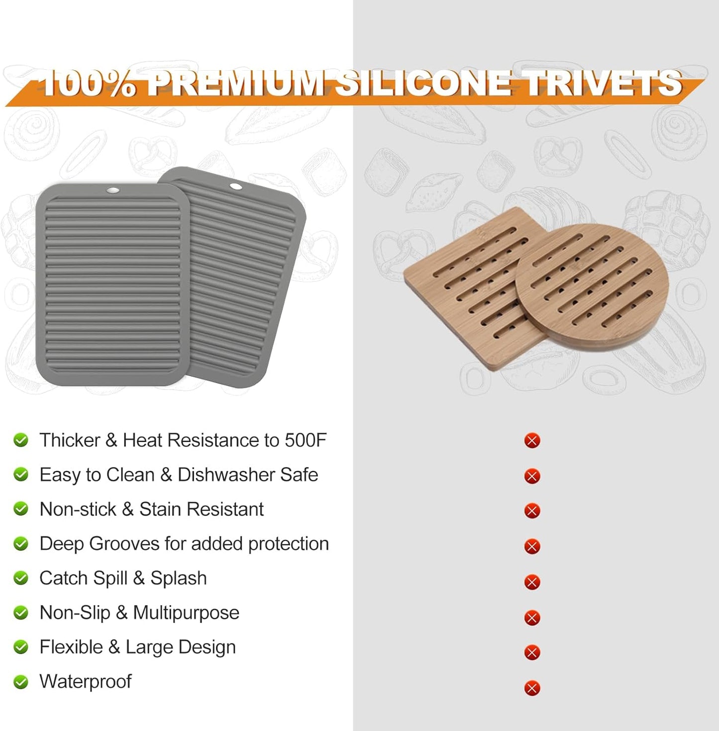 Joyhalo 4 Pack Silicone Trivets for Hot Pots and Pans,480℉ Heat Resistant Trivets for Hot Dishes,Hot Pads for Countertop,Kitchen Potholders,Black