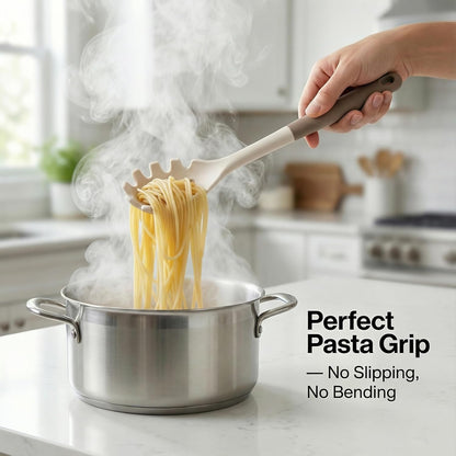 Silicone Kitchen Utensils Set, 6-Piece NON-PLASTIC 500°F Heat-Resistant BPA-Free Dishwasher Safe Cooking Tools with Upgraded Spatula,Turner Ladle Skimmer Pasta Fork Scraper, Cream White &Mocha
