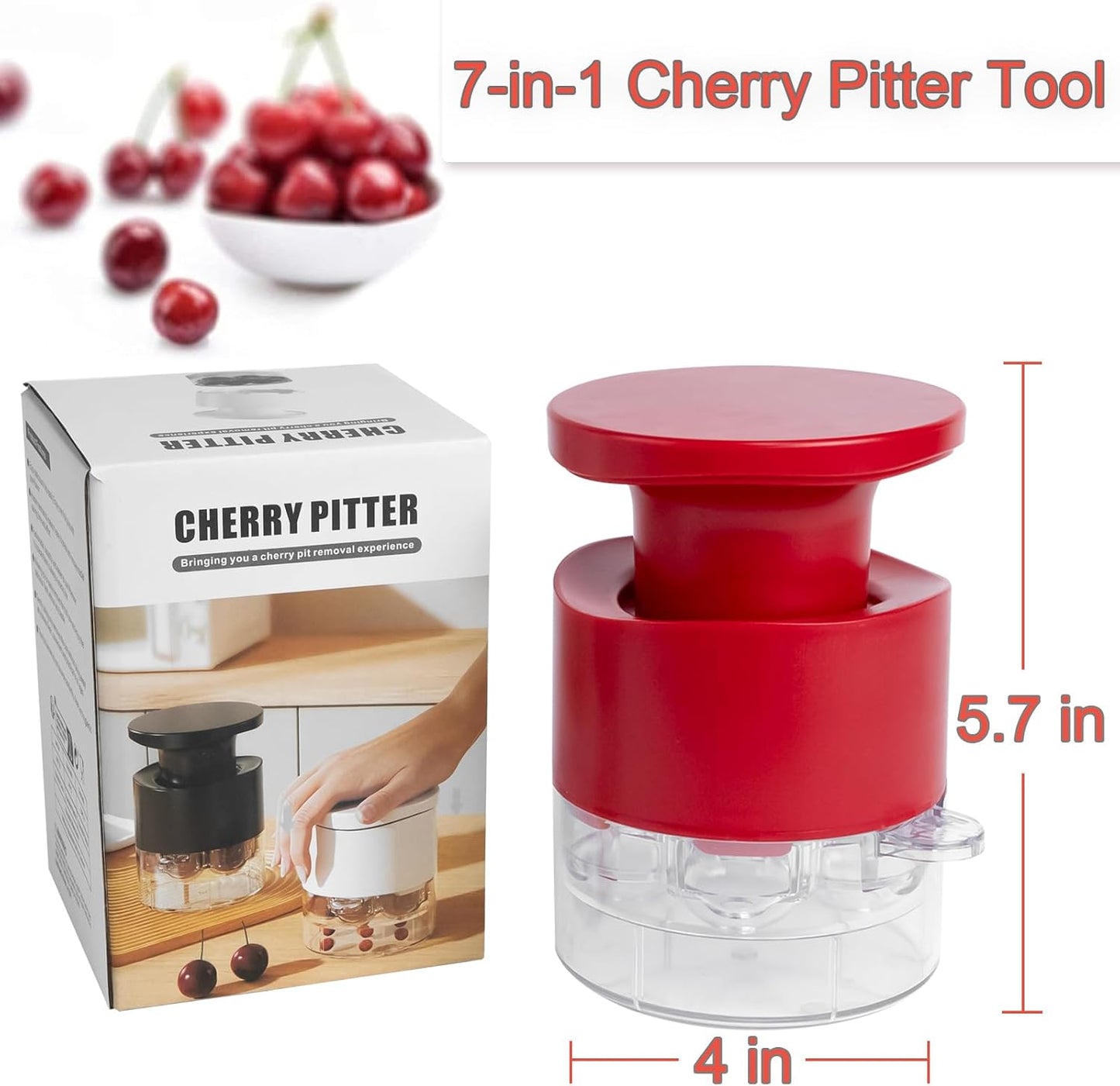 Cherry Pitter Tool 7-in-1, Portable Cherries Seed Remover, Fruit Pit Core Remover for Make Fresh Cherry Dishes, Cherry Pie and Jam and Cocktail Cherries