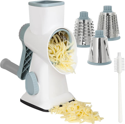 Rotary Cheese Grater Hand Crank with Suction Base, 3-in-1 Cheese Shredder for Cheese, Vegetables & Nuts, Easy to Clean (black)