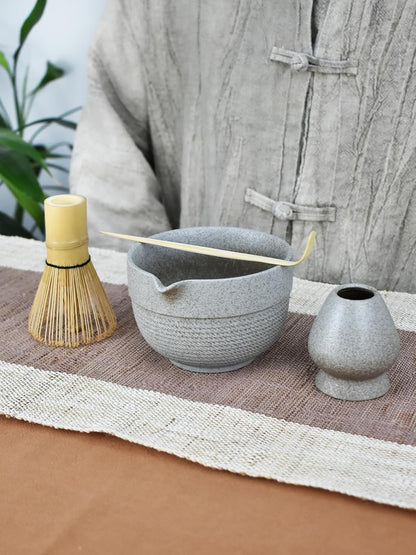 Artcome 4 Pcs Complete Matcha Ceremony Kit - Japanese Bowl With Pouring Spout, Whisk, Holder, Scoop - Tea Set for Making Usucha, Koicha and Latte (Green)