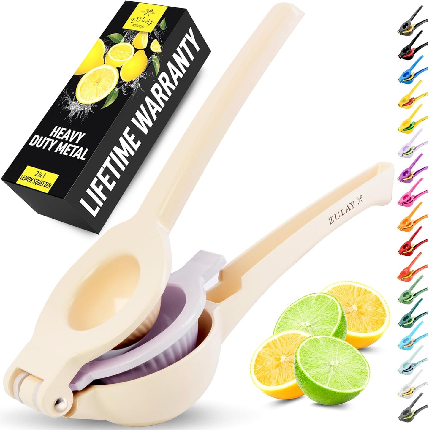 Zulay Kitchen Metal 2-in-1 Lemon Squeezer - Sturdy Max Extraction Hand Juicer Lemon Squeezer Gets Every Last Drop - Easy to Clean Manual Citrus Juicer - Easy-Use Lemon Juicer Squeezer - Yellow/Green