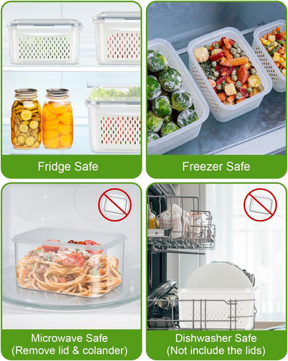 TBMAXS 5 Pack Fruit Storage Containers for Fridge Food Container with Colander Airtight BPA Free Plastic Berry Keeper Produce Vegetable Saver Bins Keep Fresh