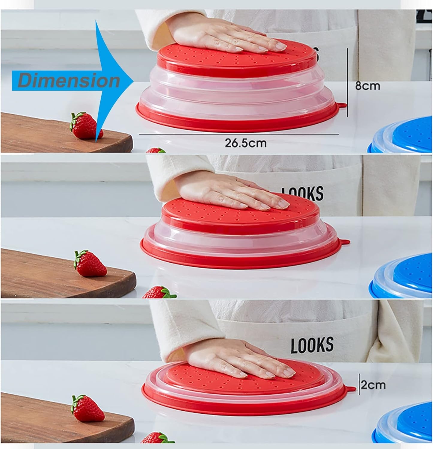 2 Pack Upgraded Collapsible Microwave Lid, Vented Microwave Splatter Cover, 10.5 inches Plate Cover with Hook Hole, Vegetable Fruit Colander Multi-function Kitchen Gadget