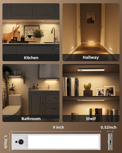 EZVALO 5-Pack Under Cabinet Lighting with Charging Station, 2400mAh Motion Sensor Light, LED Coutner Lights Wireless, 3000K Dimmable, Timer, Magnetic, with Remote Control for Kitchen, Closet, Stair