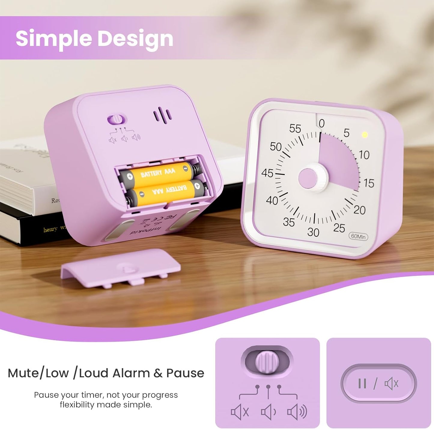 Visual Timer for Kids with Pause Function, 60 Minute Countdown Timer for Kids Desk Study, Teaching, Kitchen Cooking, Office Meetings, Time Management for ADHD (White)