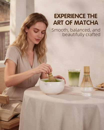 ZENS Pink Matcha Set, Matcha Whisk Set Includes 15oz Ceramic Bowl & (Chasen Holder), Bamboo Whisk & Scoop, Sifter and Pink Tea Towel, 6pcs Matcha Kit for Matcha Lovers