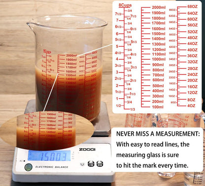 High Borosilicate Glass Measuring Cup-V-Shaped Spout，Glass Measuring Beaker for Kitchen or Restaurant, Easy to Read, 60 ML (2 Oz)-Pack of 2