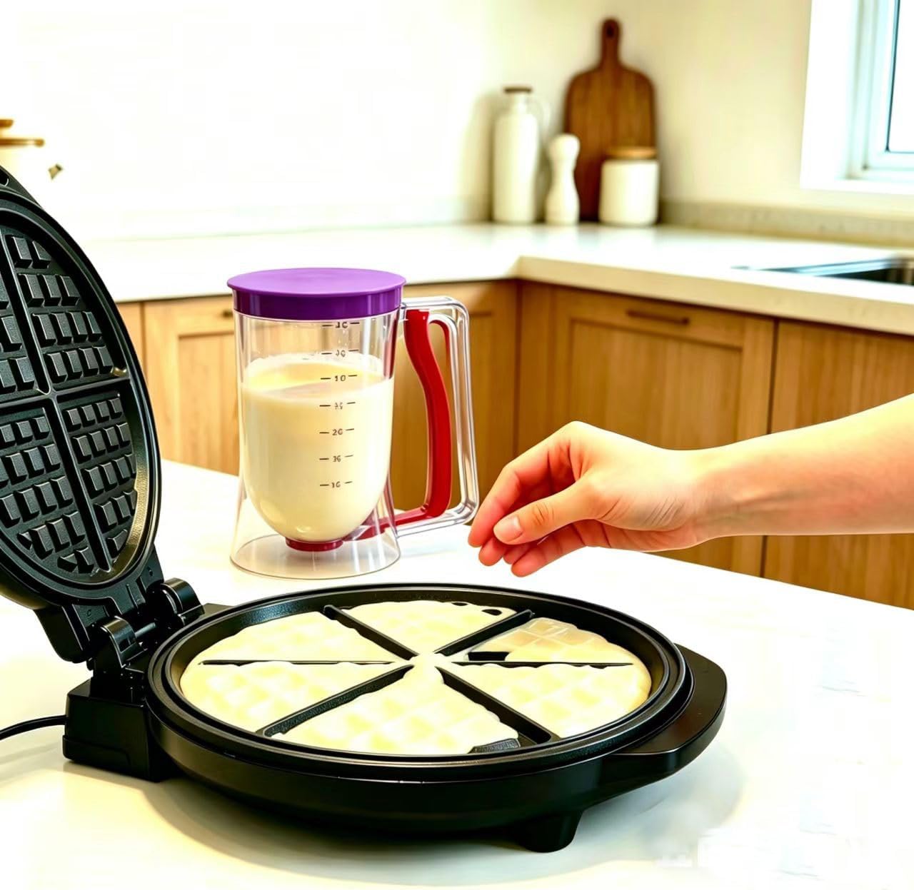 BBSTARZ Pancake Batter Dispenser – 4-Cup Batter Dispenser with Squeeze Handle & Measuring Marks for Pancakes, Waffles, Muffins, Crepes & Cupcakes – Baking Tool(Red)