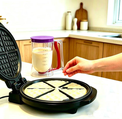 BBSTARZ Pancake Batter Dispenser – 4-Cup Batter Dispenser with Squeeze Handle & Measuring Marks for Pancakes, Waffles, Muffins, Crepes & Cupcakes – Baking Tool(Red)