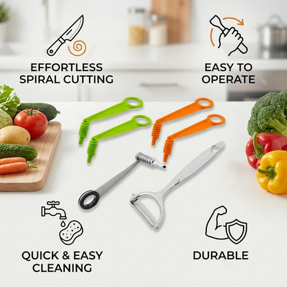 Potato Spiral Cutter, Potato Peeler, 6Pcs Set Includes Manual Vegetable Spiralizer and Vegetable Peeler, Practical Vegetable Spiral Slicer Cutter for Potatoes Carrots Cucumbers Fruits