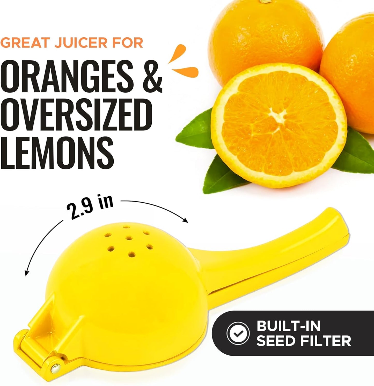 Zulay Kitchen Premium Metal Orange Squeezer – Heavy-Duty Manual Citrus Juicer for Maximum Juice Extraction – Ergonomic, Easy to Clean, Dishwasher Safe (Orange)