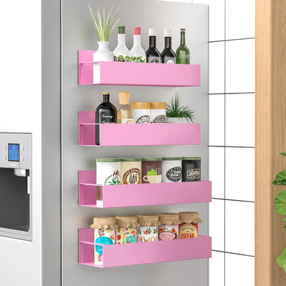 HuggieGems Metal 4 Pack Magnetic Spice Storage Rack Organizer for Refrigerator and Oven, Black Fridge Organizers and Storage, Metal