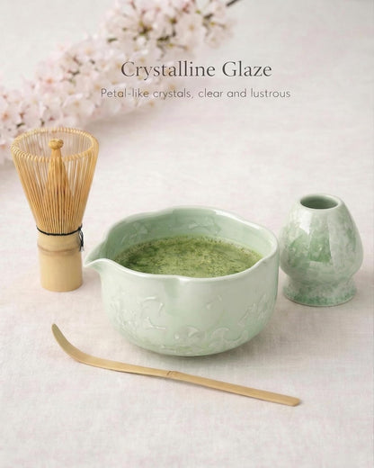 Matcha Whisk Set, 4-Piece Matcha Kit with Ceramic Matcha Bowl, Bamboo Whisk, Whisk Holder, scroop - Complete Matcha Tea Set Perfect for Beginners & Matcha Lovers Light Green