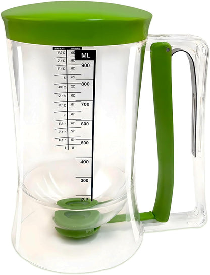 Pancake Batter Dispenser with Measuring Label, 4 Cup Capacity, 900ml With Squeeze Handle Kitchen Dispenser Bottle for Pancakes, Waffles, Muffins, Green
