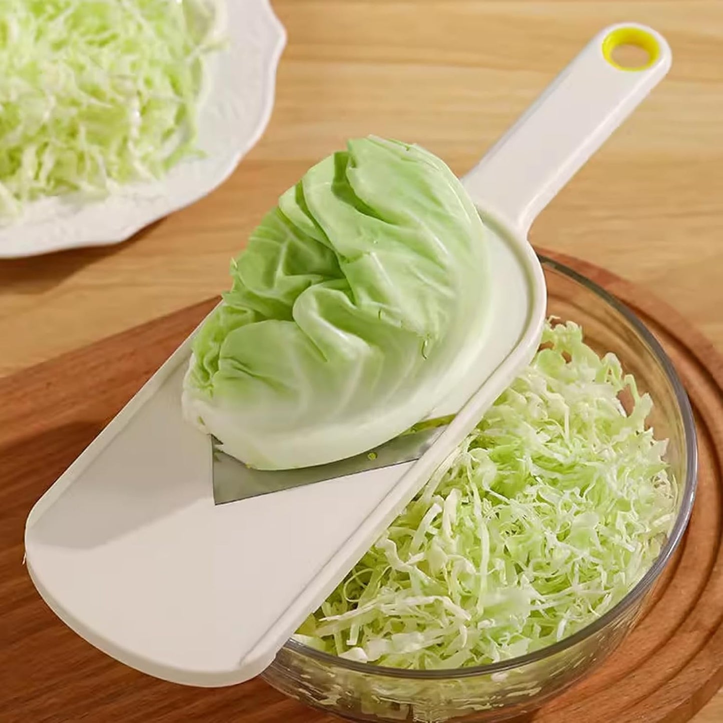 Multi Handheld Mandoline Slicer - Stainless Steel V Blade, with Cleaning Brush, Comfort Grip, Easy to Clean, for Kitchen, Vegetable Chopper, Fruit, Cheese Grater, Potato Chips Slicer (White)