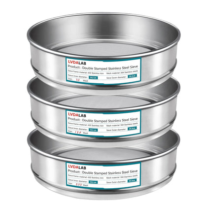 3 Pack 304 Stainless Steel Mesh Lab Sieves, 200mesh 0.075mm, 80 Mesh 0.2mm, 10 Mesh 2mm Aperture Test Sieve,7.9in/20cm Dia Economy Test Sieve for Industrial Laboratory Homes