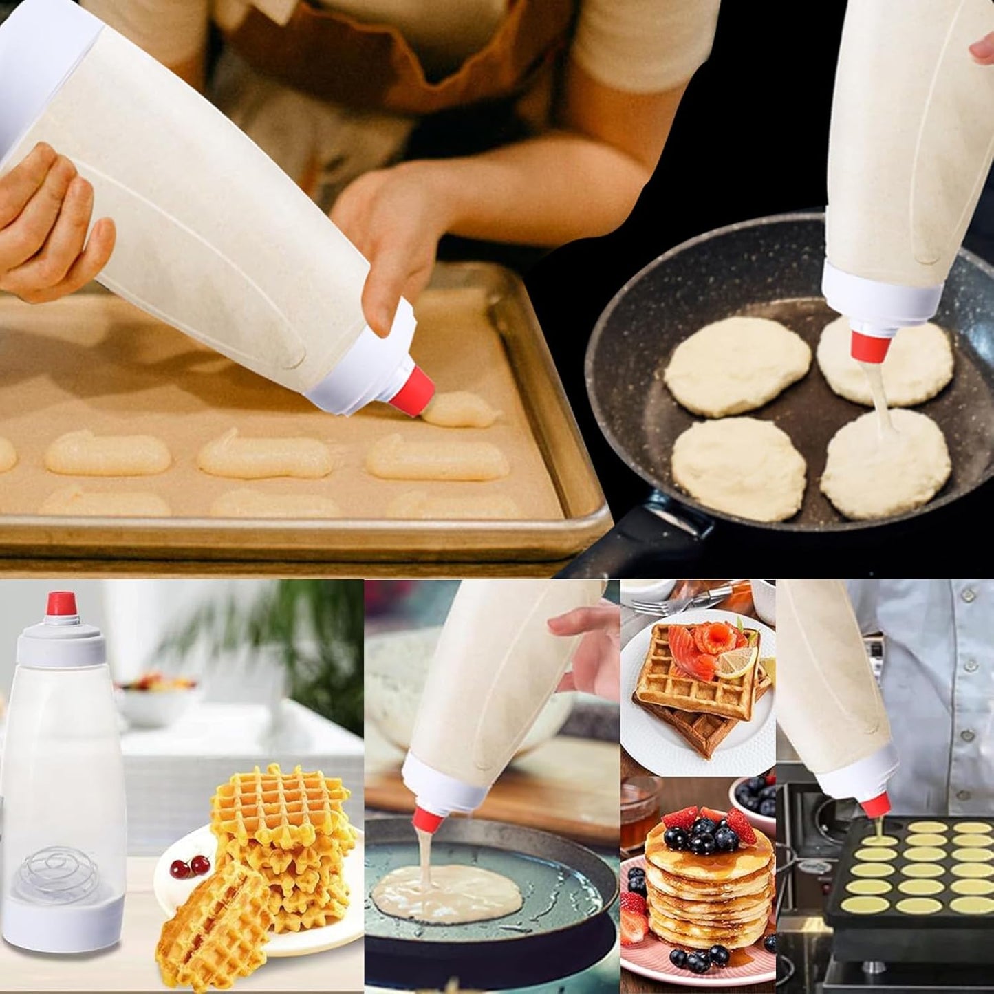 Pancake Batter Mixer Dispenser Bottle,1000ML Squeeze Kitchen Shaker Baking Tool with Mix Ball Wire Whisk, for Cupcakes, Muffins, Pancakes