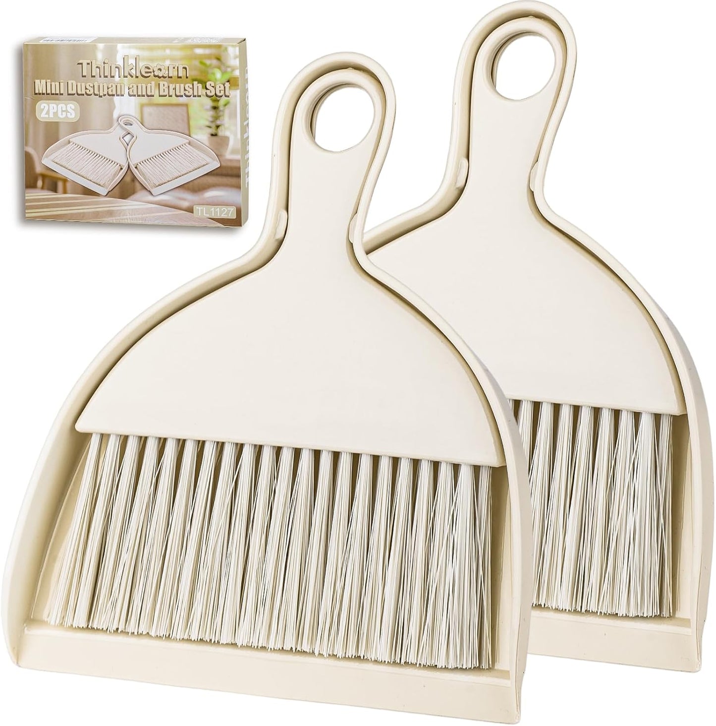 THINKLEARN 2PCS Small Broom and Dustpan Set, Mini Dust Pan and Brush, Hand Whisk for Pets, Kids, Desk, Home, Camping, Green Cleaning Supplies