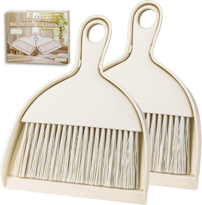THINKLEARN 2PCS Small Broom and Dustpan Set, Mini Dust Pan and Brush, Hand Whisk for Pets, Kids, Desk, Home, Camping, Green Cleaning Supplies