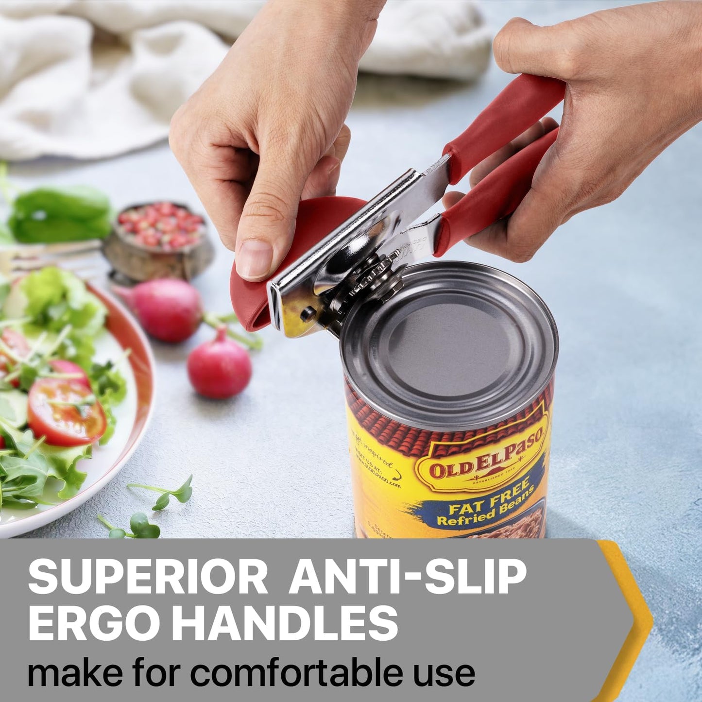Can Opener Manual Heavy Duty, UHIYEE Hand Held Can Openers for Seniors with Comfort Grip Sharp Blade, Solid Steel Hand Manual Can Open with Magnet for Kitchen Camping, Black