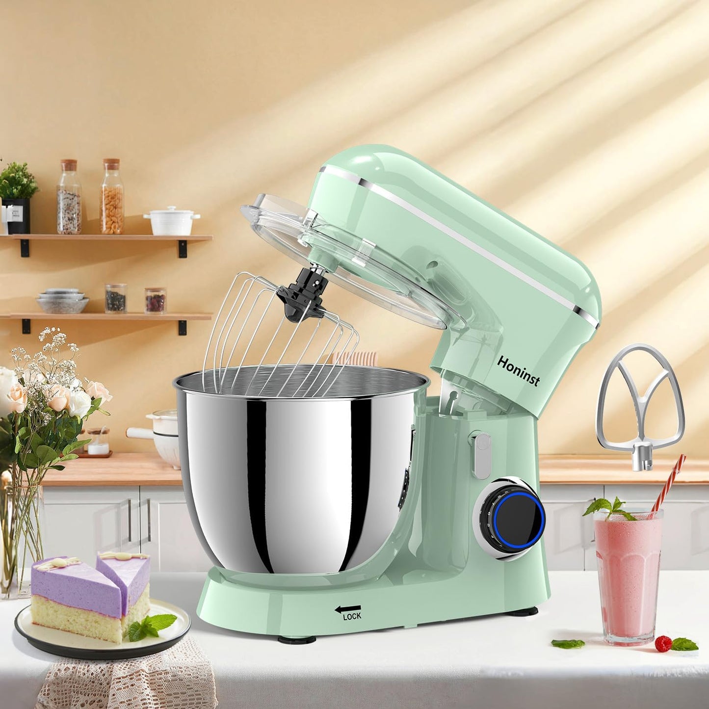Honinst Stand Mixer, 6.5QT 10-Speed Tilt-Head Electric Stand Mixer, 3-In-1 Kitchen Mixer with Bowl, Dough Hook, Whisk and Beater, Food Mixer for Baking, Cake and Most Home Cooks, Black