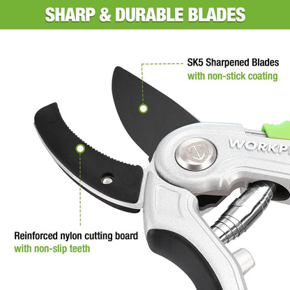 WORKPRO Garden Pruning Shears 2 Pack, 8" Bypass Pruning Shears and 6.25" Straight Garden Scissors, Premium Plant Shears, Garden Clippers Hand Tools for Cutting Flowers, Trimming Plants, Picking Fruits