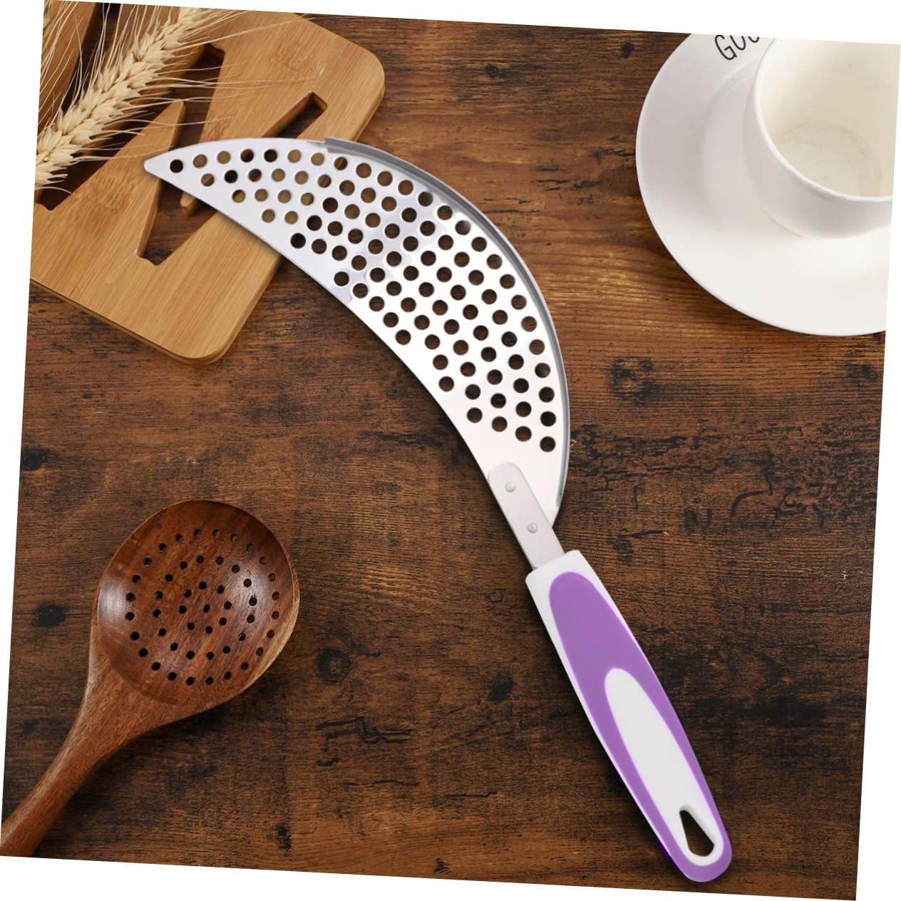 LABRIMP 14.57 Inch Stainless Steel Pot Strainer with Handle Pan Drainer Clip-on Kitchen Pasta Draining Tool for Safe Water Separation and Food Straining