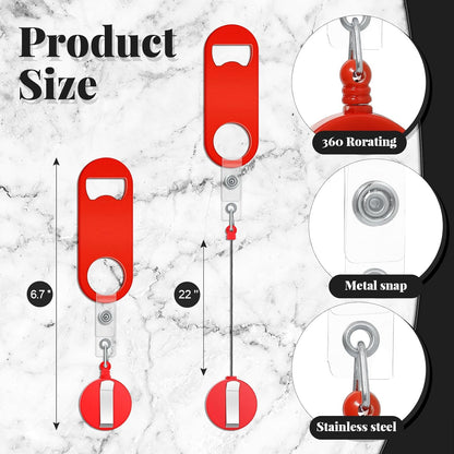 Honoson 8 Pieces Retractable Flat Bottle Opener Bartender Beer Opener with Round Badge Reel Clips Holder Bar Keys for Bartender Gifts Kitchen Home Party Supplies (Classic,Multicolor)