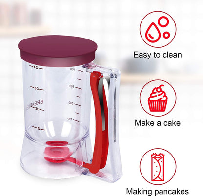 BBSTARZ Pancake Batter Dispenser – 4-Cup Batter Dispenser with Squeeze Handle & Measuring Marks for Pancakes, Waffles, Muffins, Crepes & Cupcakes – Baking Tool(Red)