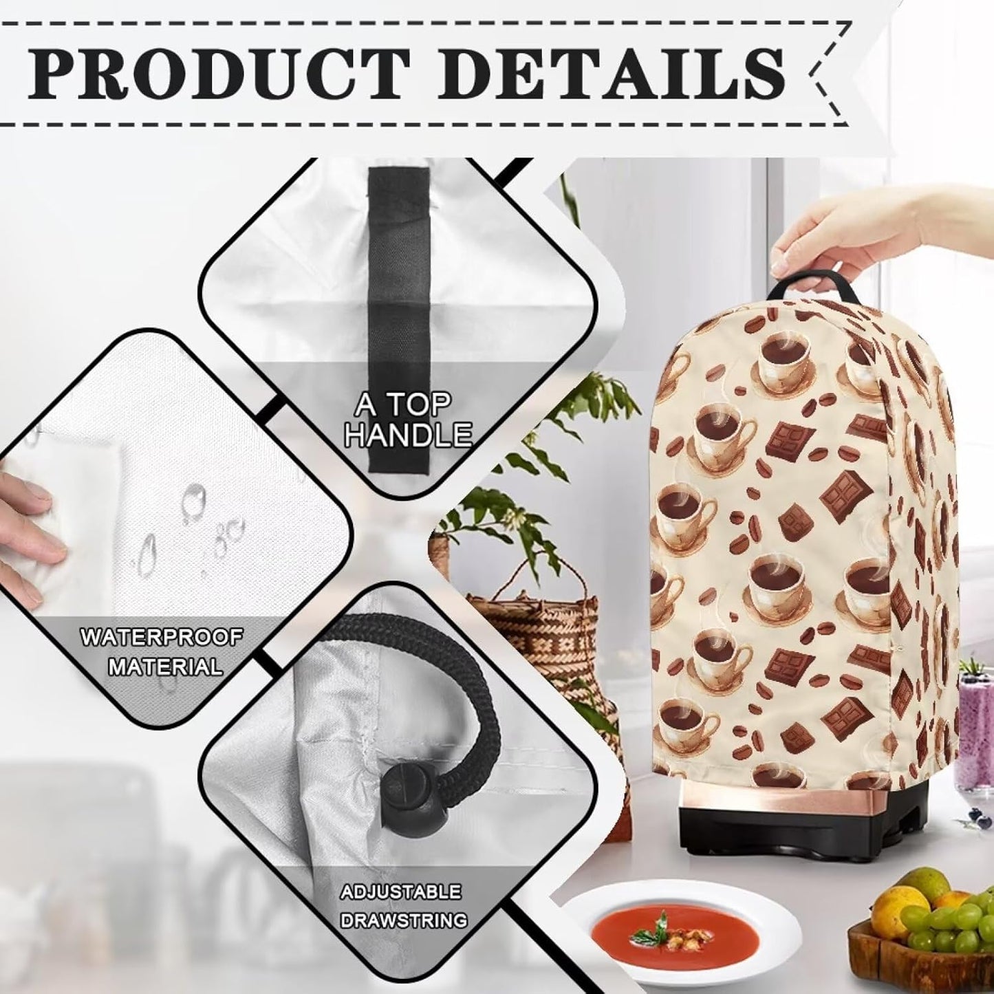Coffee Pastry Blender Dust Cover with Drawstring Field Stand Mixer or Coffee Maker Cover Anti Fingerprint Polyester Appliance for Home Kitchen Decor