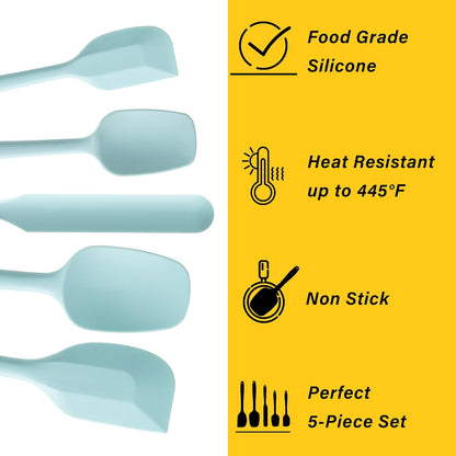 Silicone Spatula Set, 5 Piece Food Grade Rubber Spatulas for Baking, Cooking, and Mixing High Heat Resistant Non Stick Dishwasher Safe BPA-Free (Multicolor)